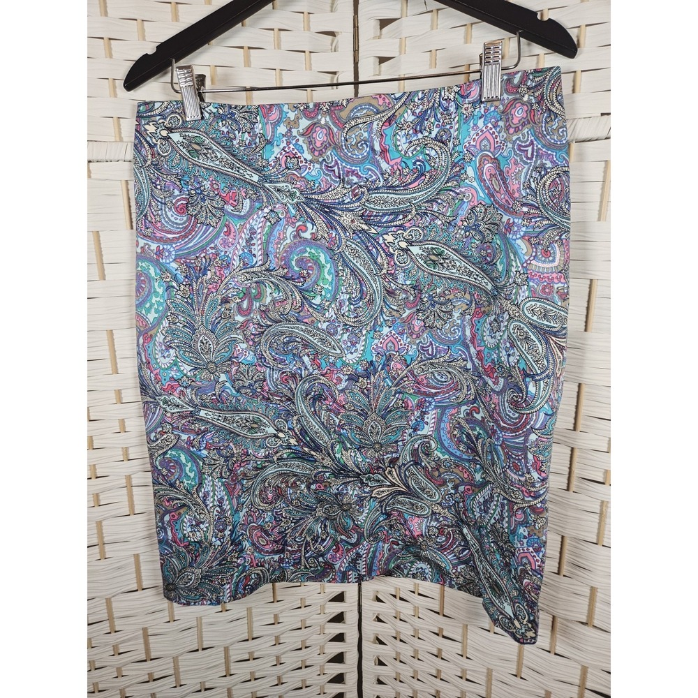 Talbots Womens Paisley Print Pencil Skirt Knee Length Sz 14P Colorful Retro Boho